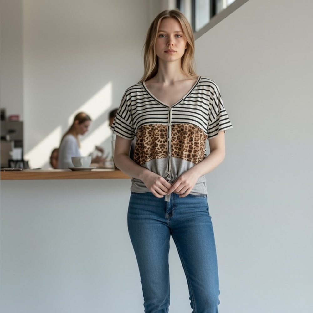 Daytrip Black & Cream Striped V-Neck